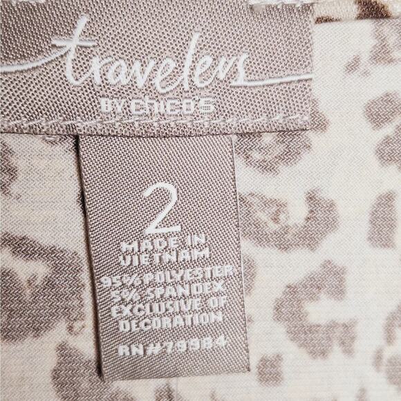 Chico's Travelers Jacket Leopard Ruffle Shimmer 2 Large 12 Mochachino Cardigan - Picture 5 of 8